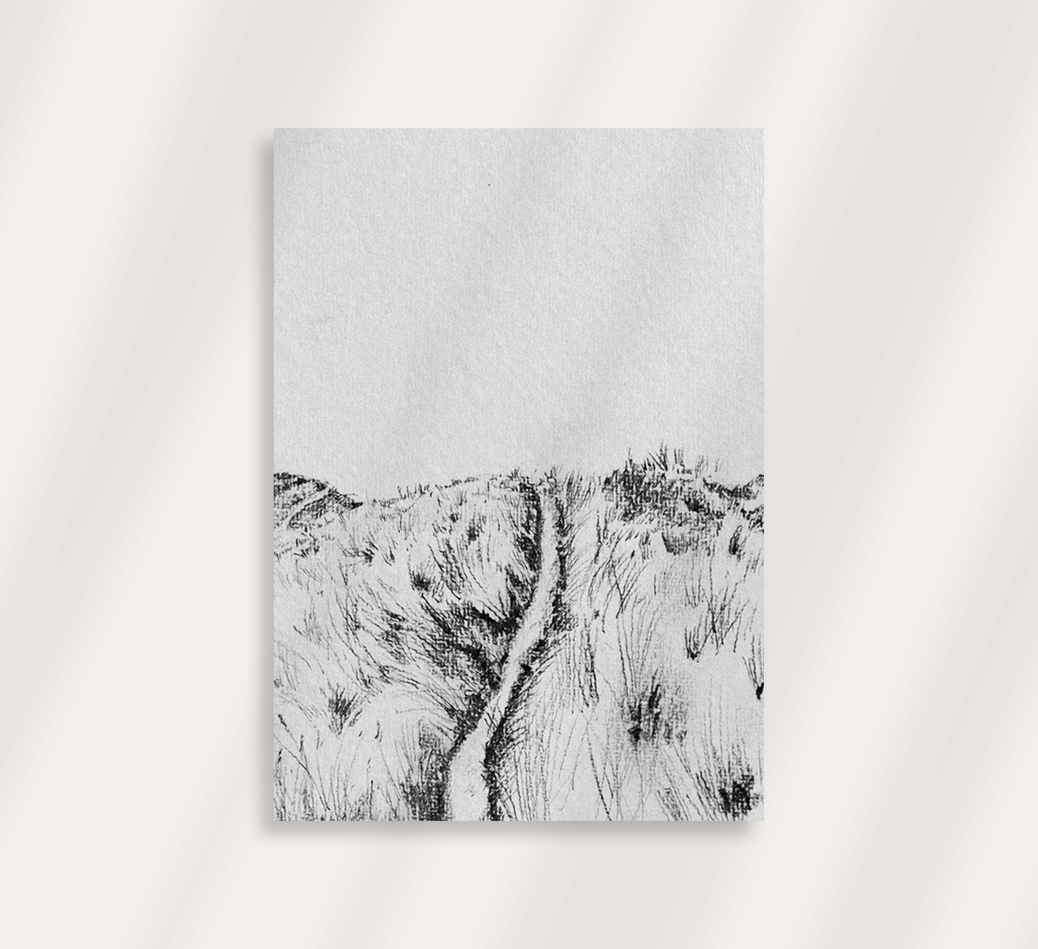 Black and White Sketch Landscape Wall Art, The Hike 03 The Good