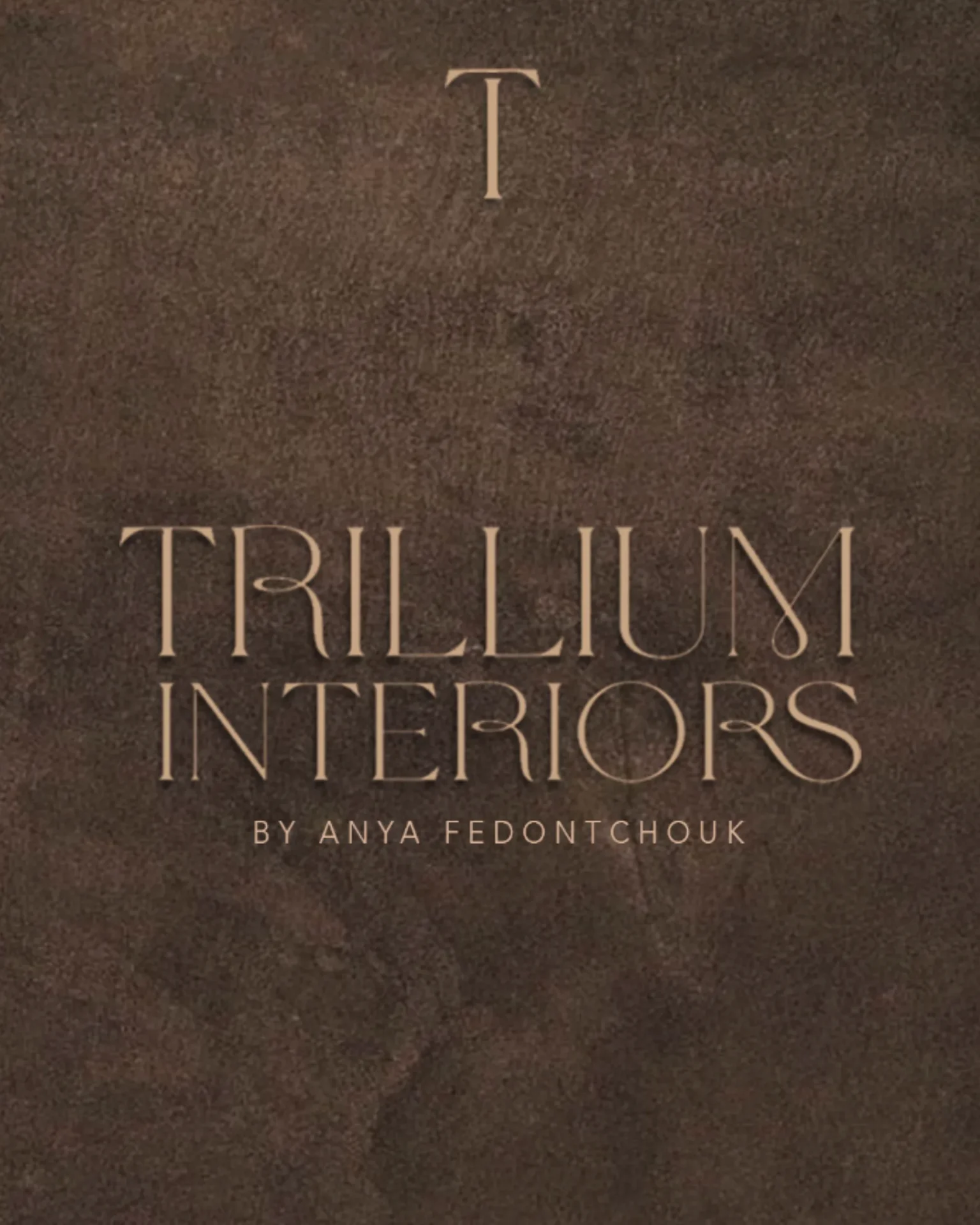 Cover of a book titled 'Trillium Interiors' in large serif letters, with 'By Anya Fedontchouk' underneath on a dark textured background.