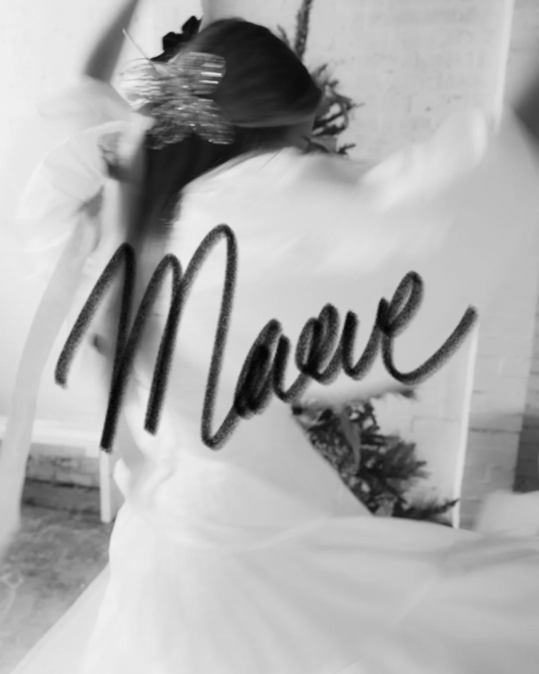 Maeve Wedding Floristry website design with terracotta background, hand-stamped yellow floral logo, handwritten Maeve wordmark, black and white couple photography, and a tulip photo, wedding florist branding by The Good Canvas